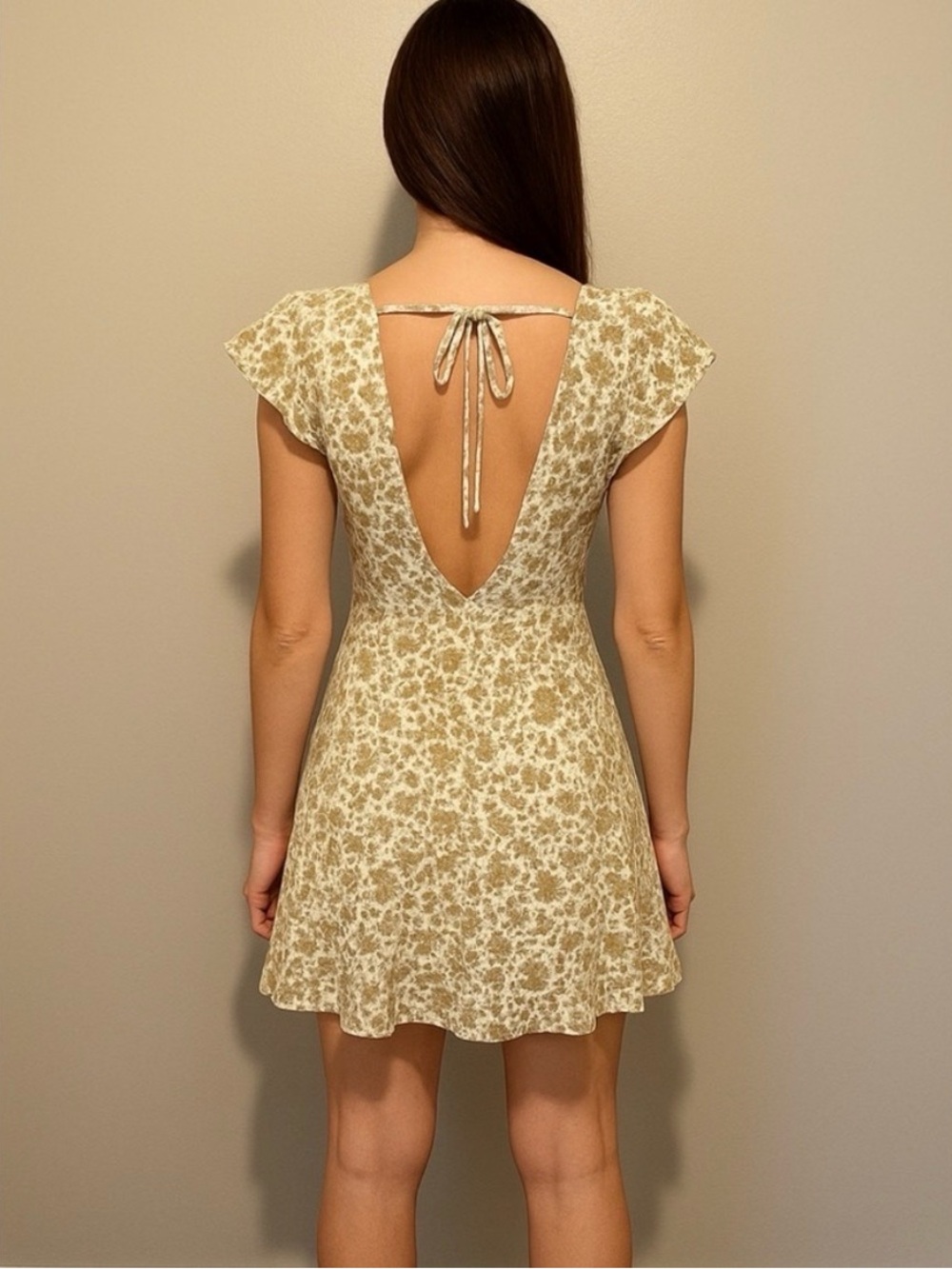 Promesa Textured Deep vneck Green Floral Sun Dress